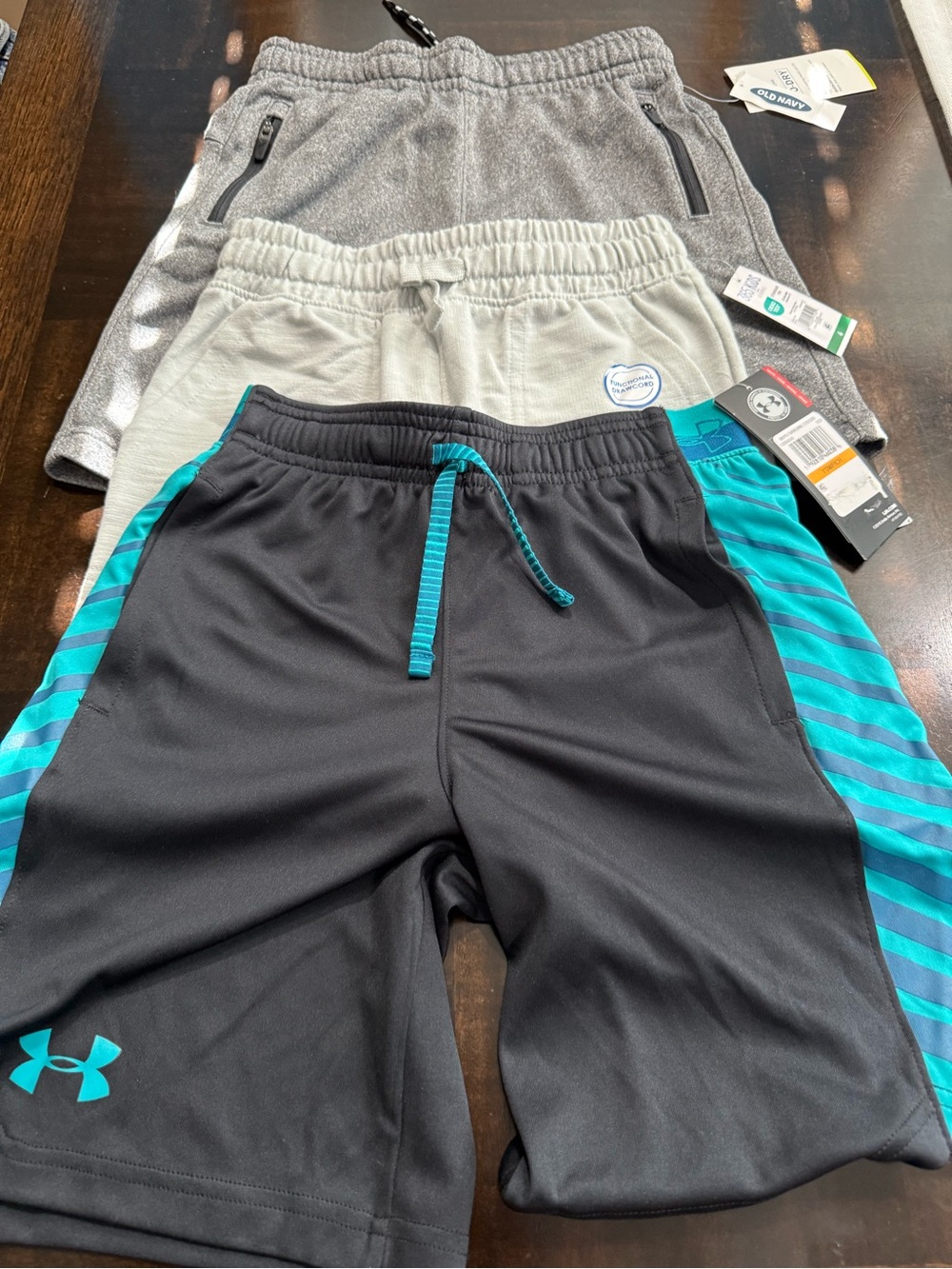 Under Armour Black Shorts with Teal Stripe Side Panels - Boys